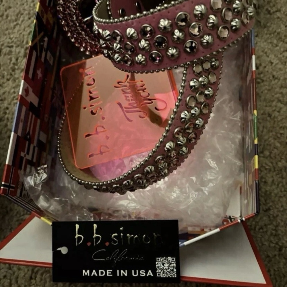 B.B. Simon Pink and Silver Rhinestone Belt - Picture 4 of 5